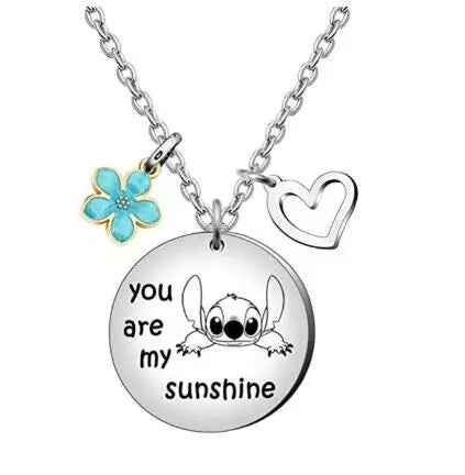 Cute Cartoon Stitch Couple Necklace Stainless Steel Heart Pendant Neck Chain Lovers Best Friends Jewelry Gift