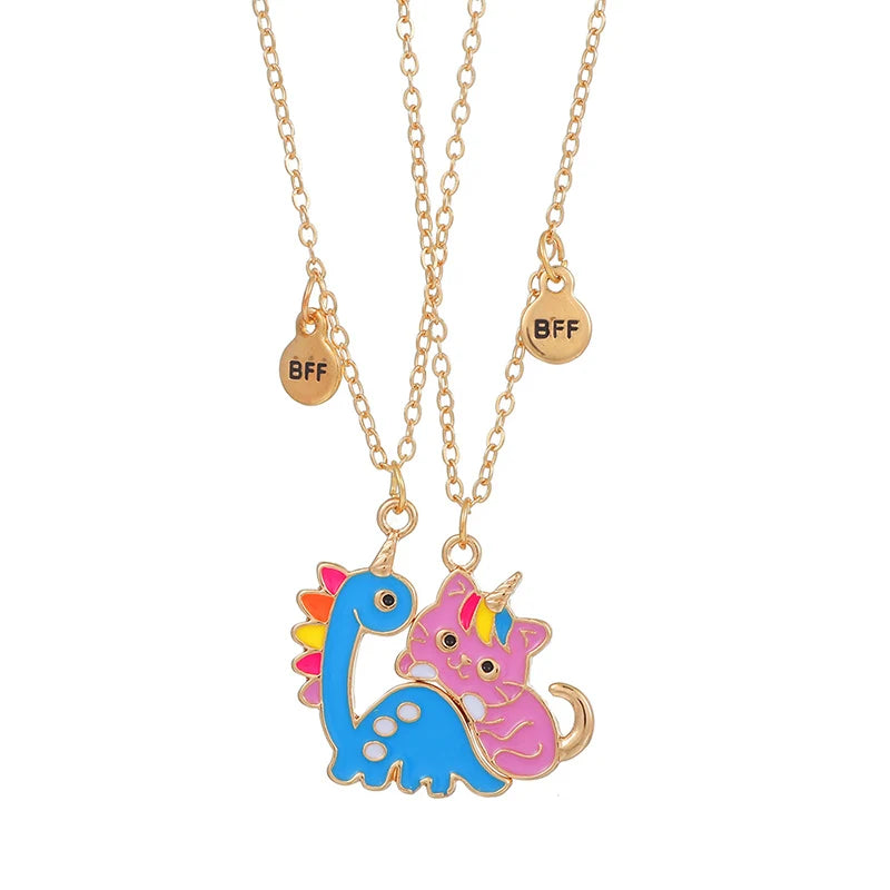 Summer Style 2pcs/set Heart Unicorn Cat Animal Pendant BFF Necklace for 2 Best Friends Girls Friendship Gifts