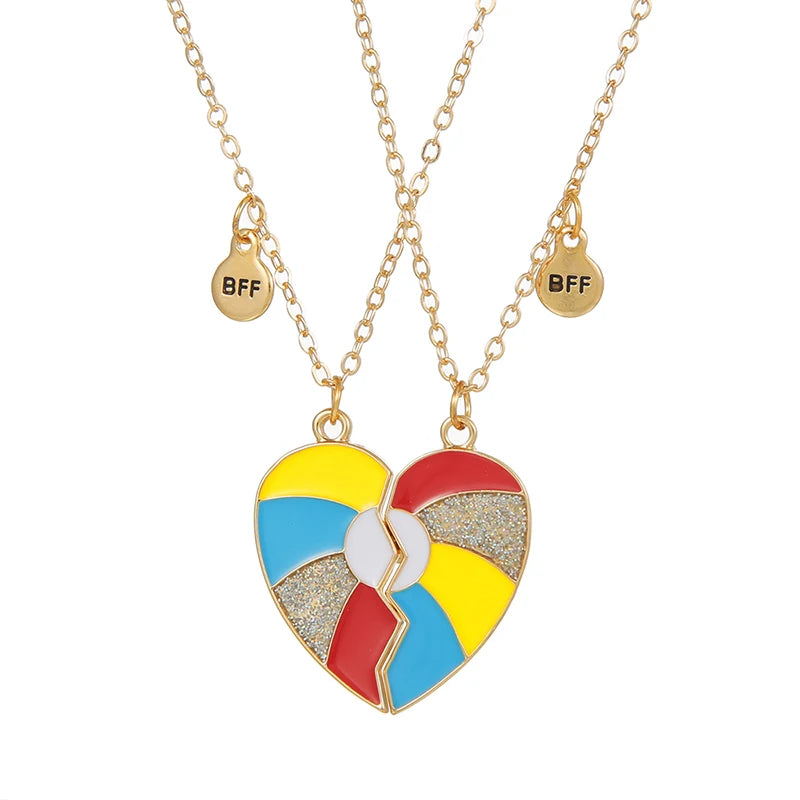Summer Style 2pcs/set Heart Unicorn Cat Animal Pendant BFF Necklace for 2 Best Friends Girls Friendship Gifts