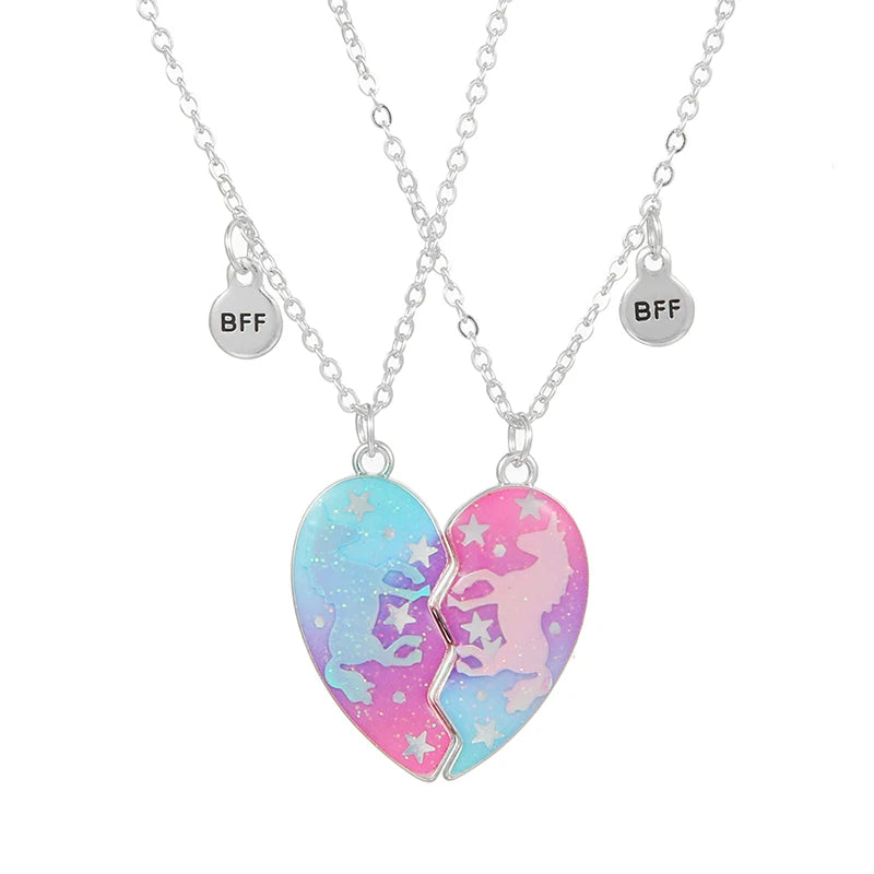 Summer Style 2pcs/set Heart Unicorn Cat Animal Pendant BFF Necklace for 2 Best Friends Girls Friendship Gifts