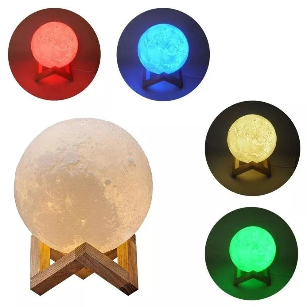 Luminária 3D LED Noturna em Forma de Lua