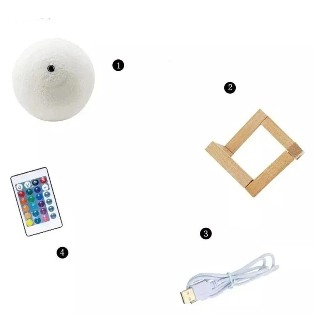 Luminária 3D LED Noturna em Forma de Lua