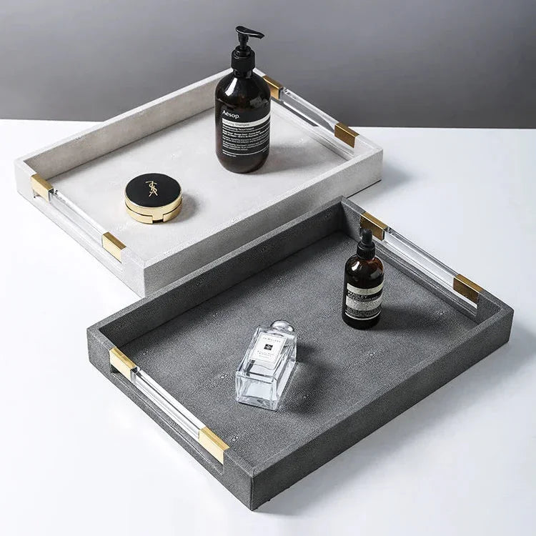 Bandeja Retangular de Couro Estilo Nórdico para Decoração