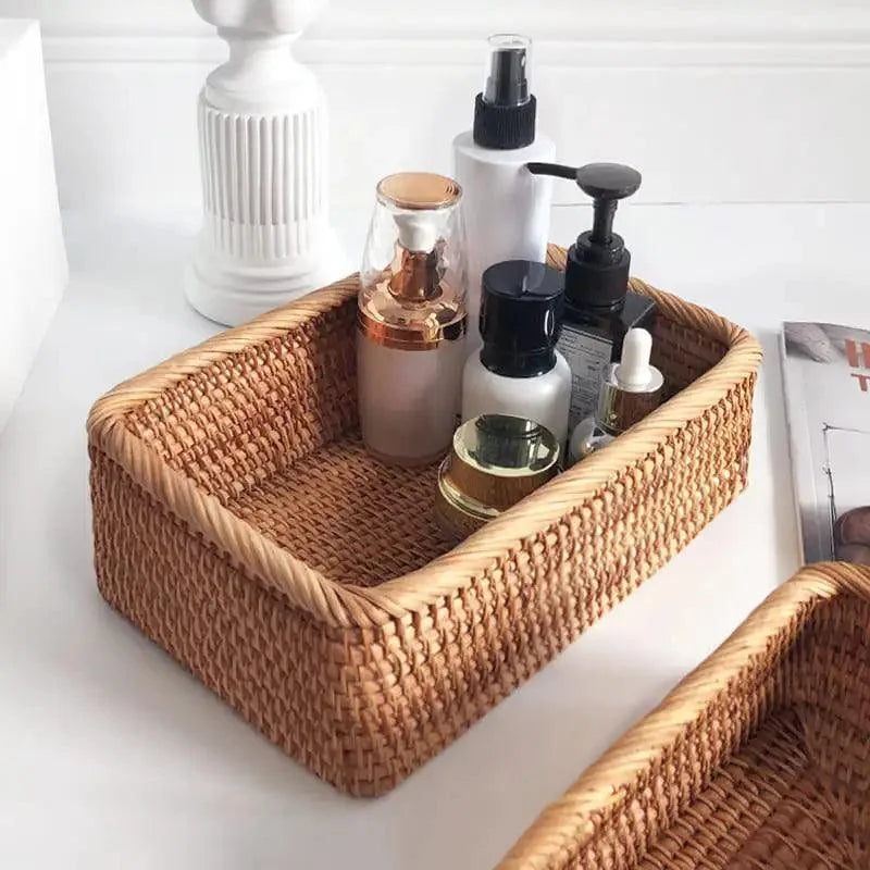 Cesto de Palha Rattan Feito à Mão