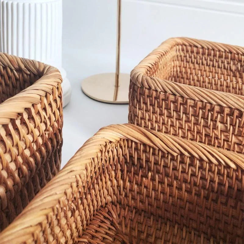 Cesto de Palha Rattan Feito à Mão
