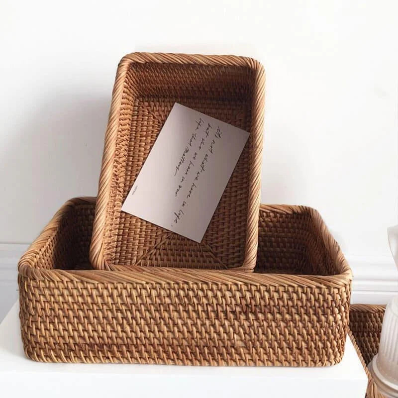 Cesto de Palha Rattan Feito à Mão