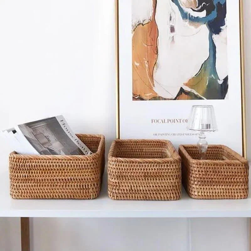 Cesto de Palha Rattan Feito à Mão