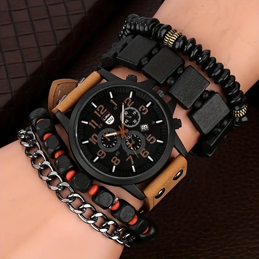 kit Presente Masculino – Relógio + 4 pulseiras