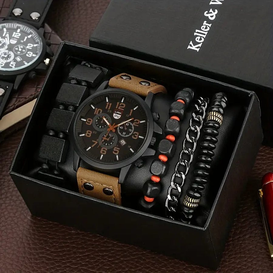 kit Presente Masculino – Relógio + 4 pulseiras