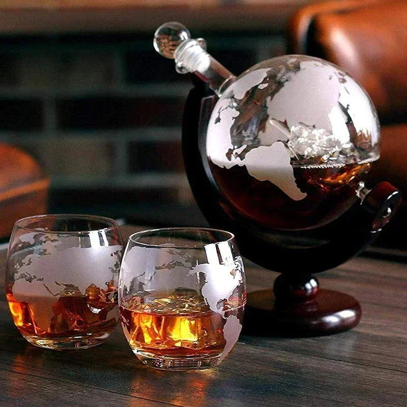 Decanter Globo com Suporte em Madeira