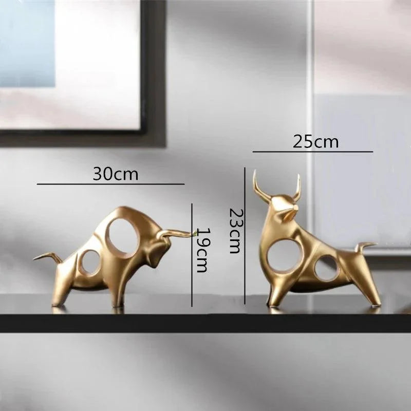 Decoração Moderna Estátua de Touro Dourado Abstrata