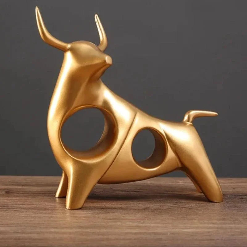Decoração Moderna Estátua de Touro Dourado Abstrata