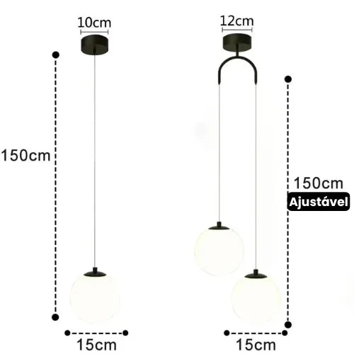 Pendente Moderno de Vidro com LED para Sala e Quarto