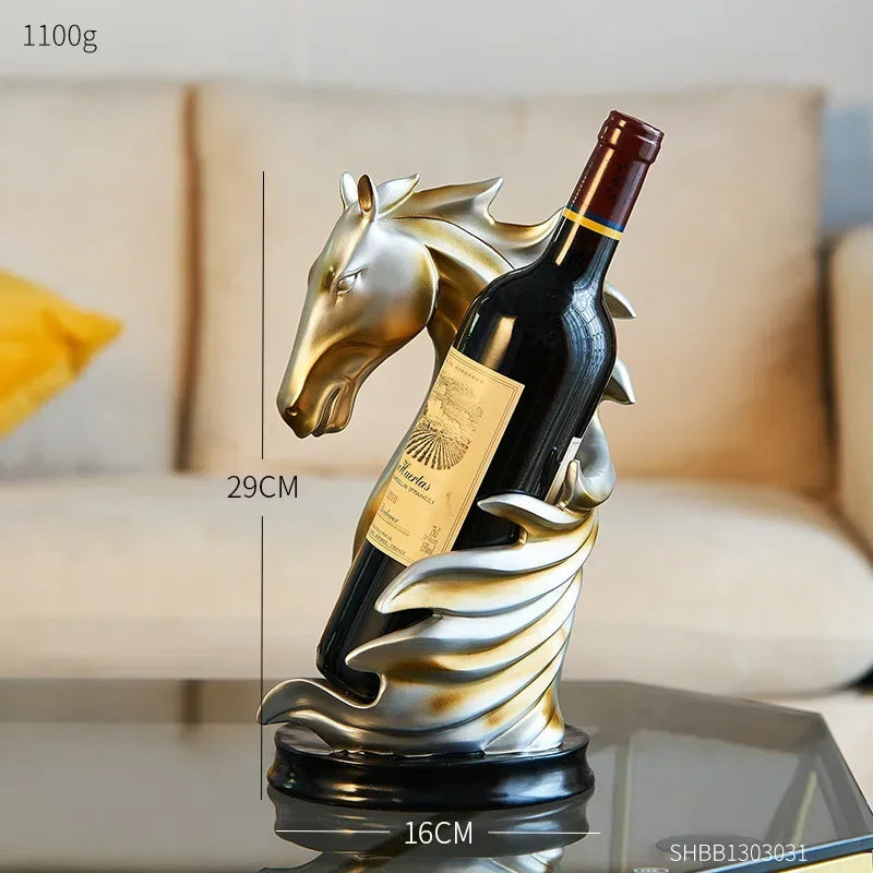 Suporte para Vinho Cavalo Decorativo em Resina Estilo Luxo