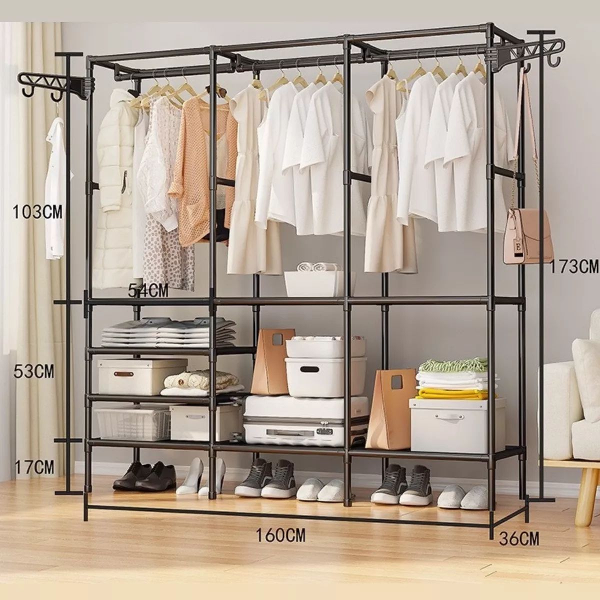 Closet Arara c/ sapateira cabideiro em prateleiras preto com 15%PrimeiraCompra+Frete Grátis