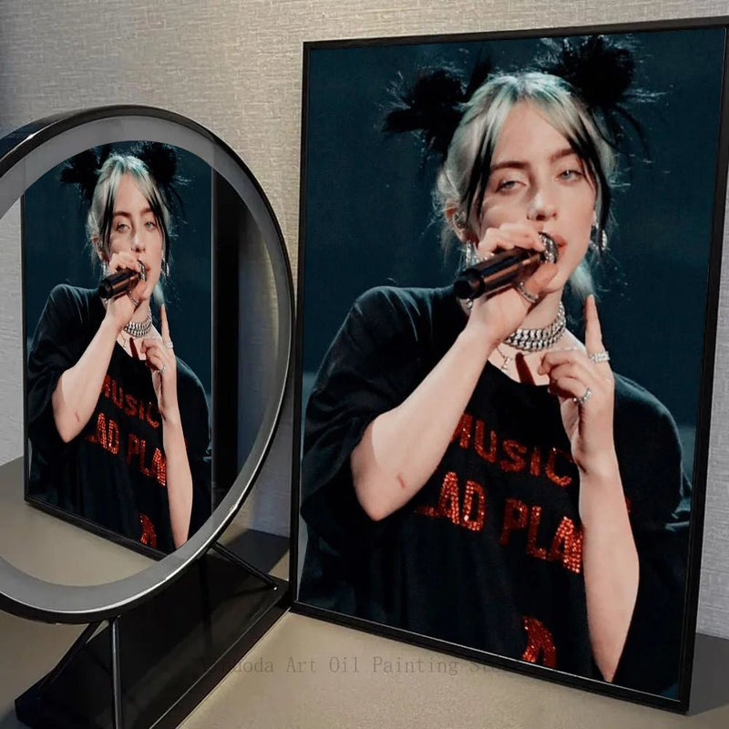 1 peça Billie Eilish pôster arte autoadesiva adesivo de papel à prova d'água café casa bar decoração de parede - Tudo Tem