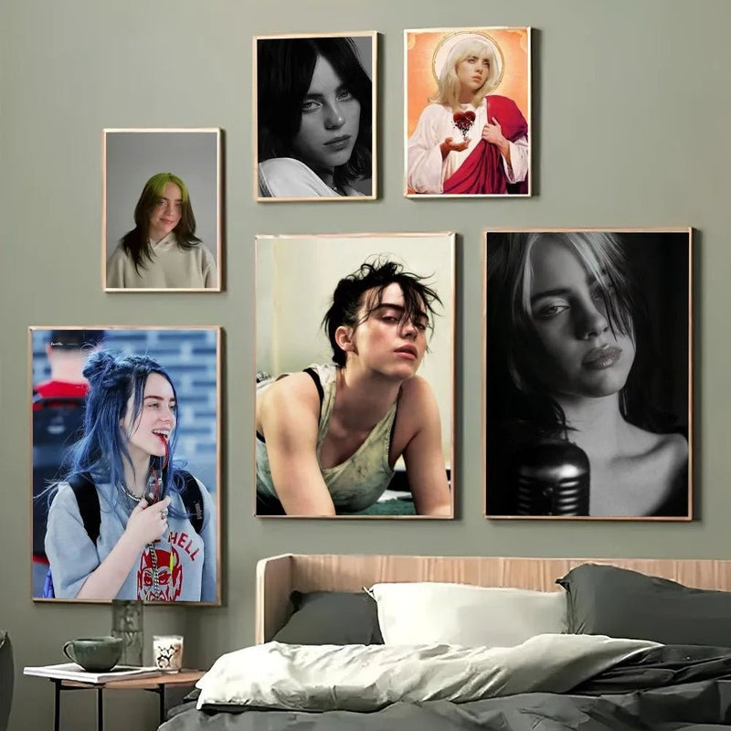 1 peça Billie Eilish pôster arte autoadesiva adesivo de papel à prova d'água café casa bar decoração de parede - Tudo Tem