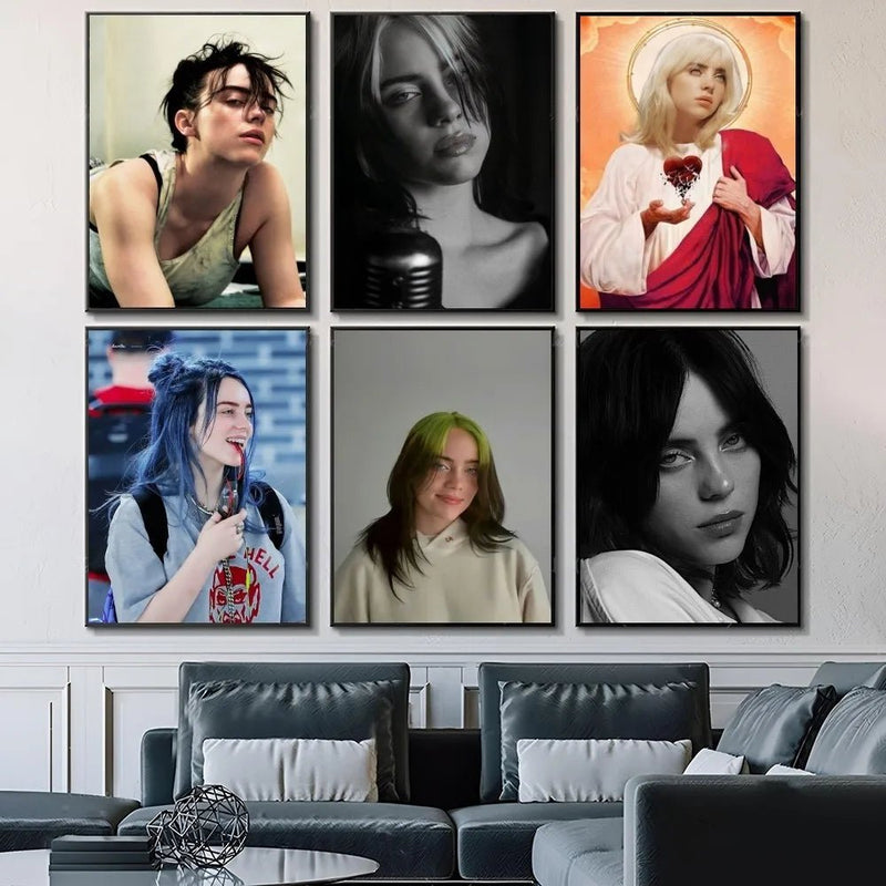 1 peça Billie Eilish pôster arte autoadesiva adesivo de papel à prova d'água café casa bar decoração de parede - Tudo Tem