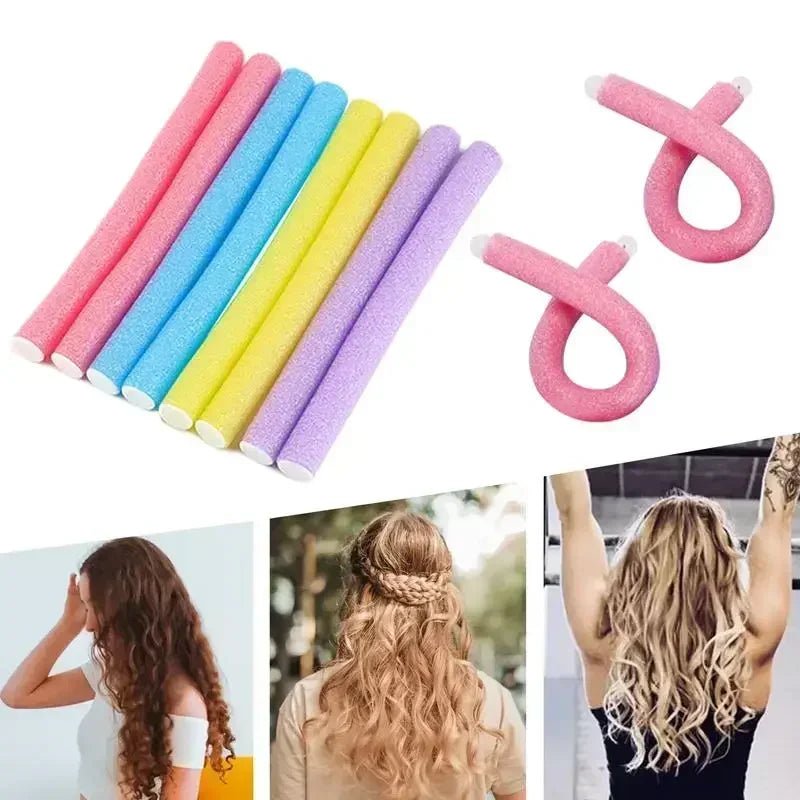 10 pçs modelador de cabelo sem calor sem calor rolos de cabelo cachos macios curling rod varas perm hastes onda formadores ferramentas de estilo de cabelo - Tudo Tem