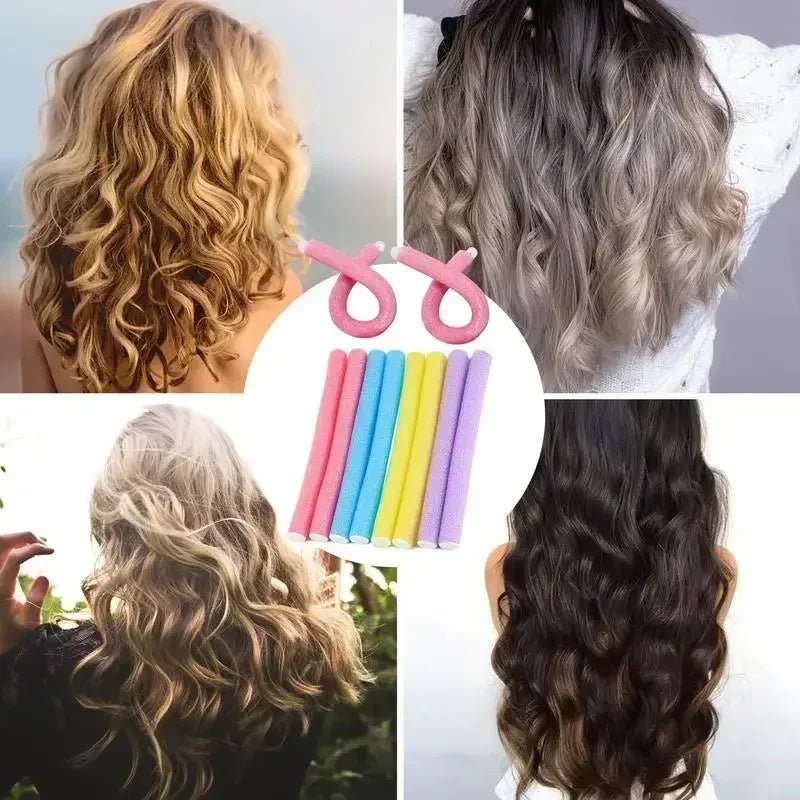 10 pçs modelador de cabelo sem calor sem calor rolos de cabelo cachos macios curling rod varas perm hastes onda formadores ferramentas de estilo de cabelo - Tudo Tem