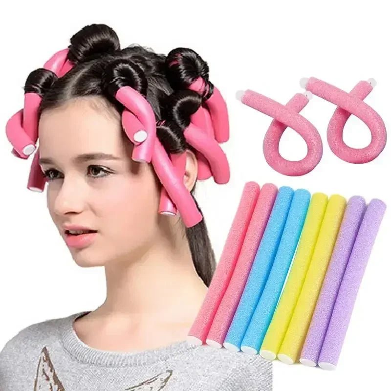 10 pçs modelador de cabelo sem calor sem calor rolos de cabelo cachos macios curling rod varas perm hastes onda formadores ferramentas de estilo de cabelo - Tudo Tem