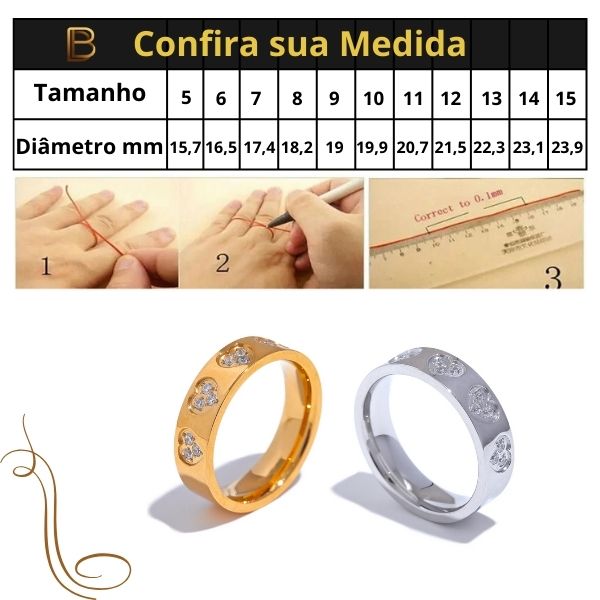 Anel Coração Zircônia Cúbica Aço Inoxidável Elegante