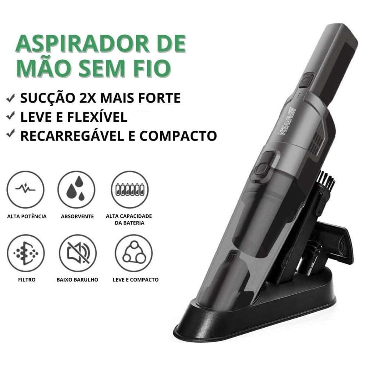 Aspirador de Pó Recarregável Sem Fio Portátil com 15%PrimeiraCompra+Frete Grátis