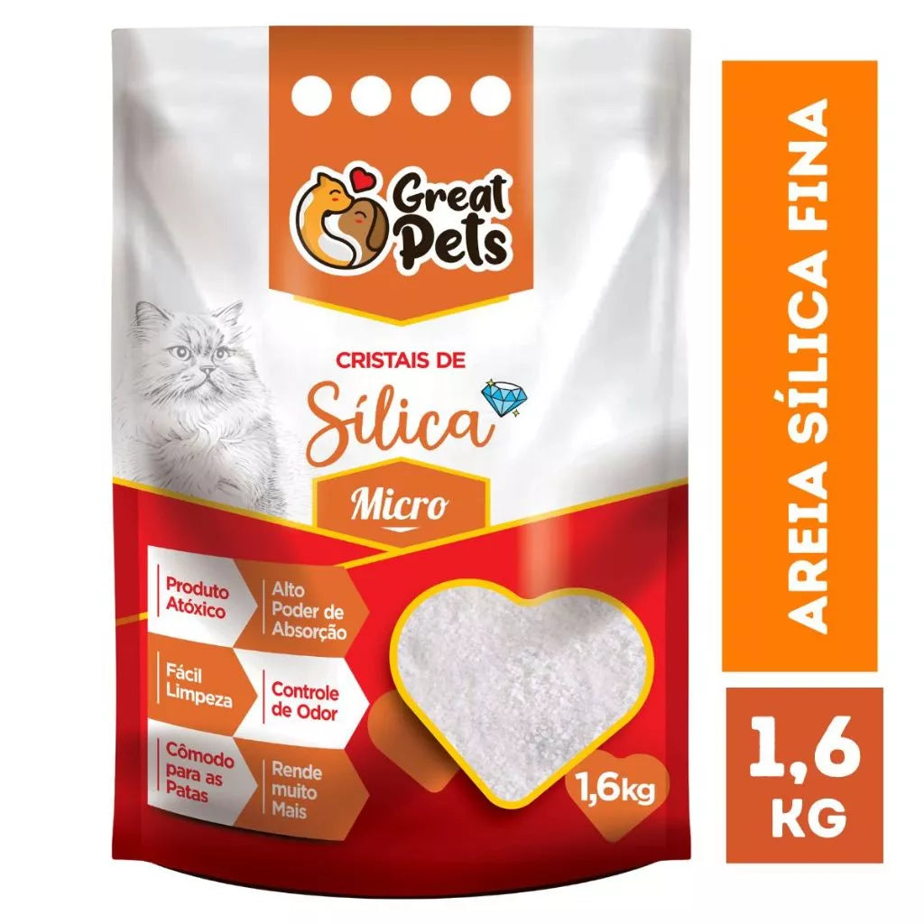 Areia Higiênica Sílica Fina para Gatos | Sílica Great Pets 1.6Kg