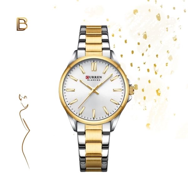 Relógio Feminino de Aço Dourado e Prata - Curren 9090
