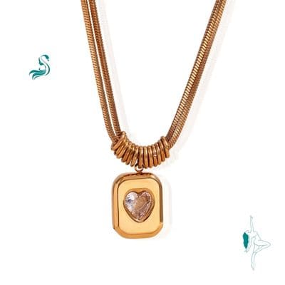 Colar Duplo Coração com Zircão Banhado a Ouro 18K