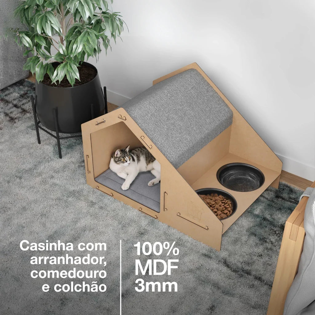 Casinha Toca para Gato com Comedouros | FullHouse™