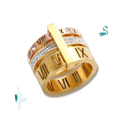 Anel Aro Triplo Algarismo Romano AveX Banhado em Ouro 18K
