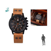 Presente | kit 1 Relógio em Couro + 3 Pulseiras