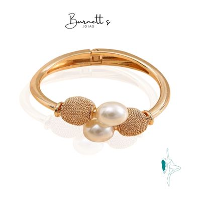 Pulseira Elegante com Pérolas Barrocas Douradas