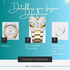 Relógio Feminino de Aço Dourado e Prata - Curren 8439L
