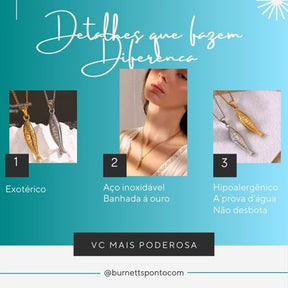 Colar Feminino com Pingente de Peixe em Aço Inoxidável Banhado a Ouro