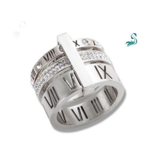 Anel Aro Triplo Algarismo Romano AveX Banhado em Ouro 18K