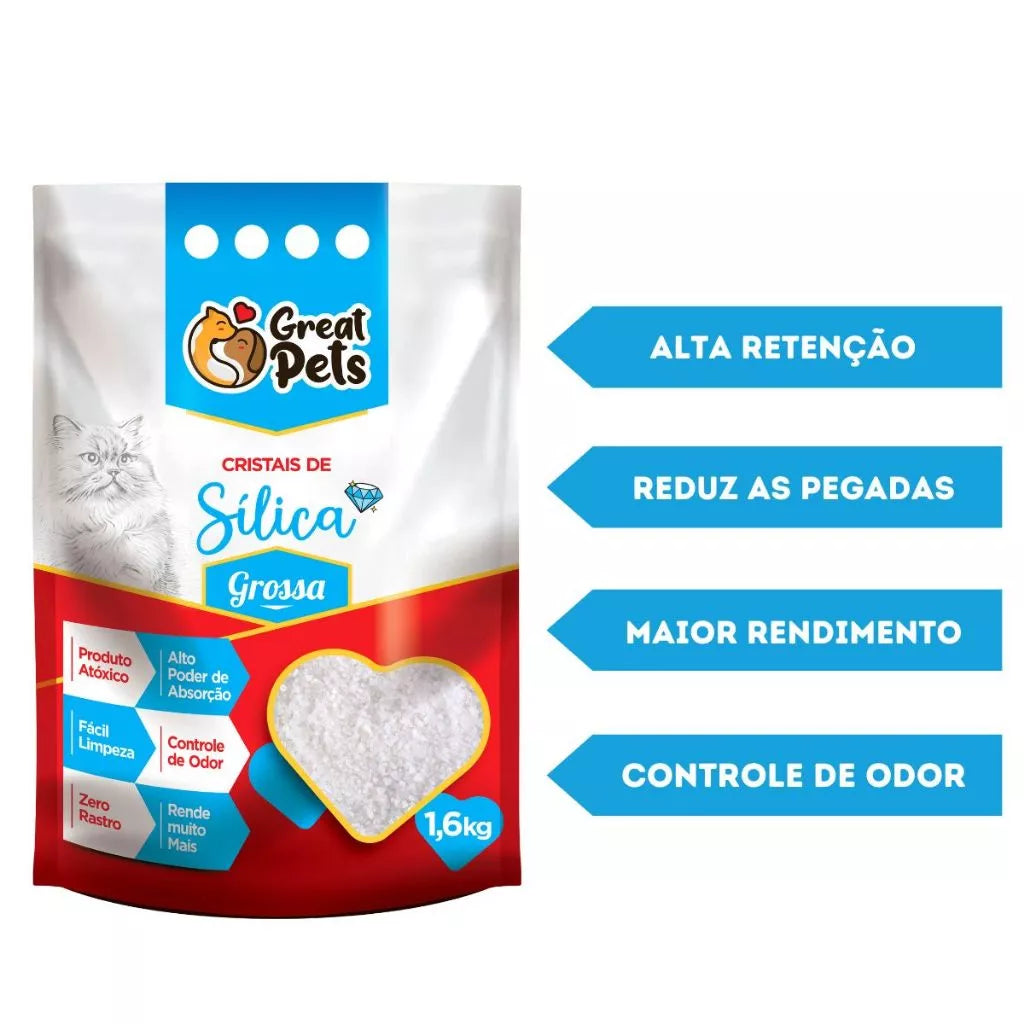 Areia Higiênica Sílica Grossa para Gatos | Sílica Great Pets 1.6Kg