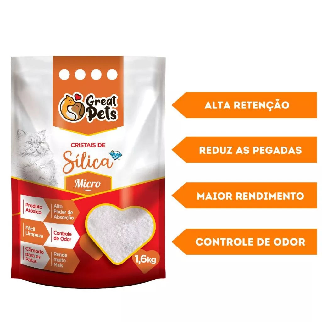 Areia Higiênica Sílica Fina para Gatos | Sílica Great Pets 1.6Kg