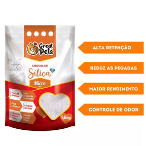 Areia Higiênica Sílica Fina para Gatos | Sílica Great Pets 1.6Kg
