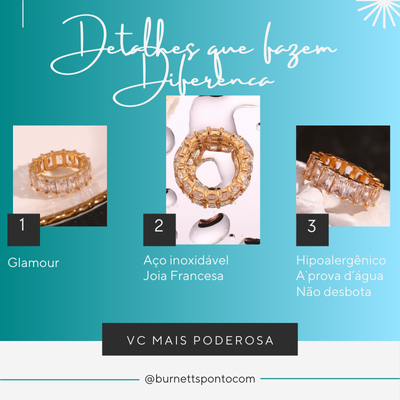 Anel Feminino Brilhante de Zircão 18K Banhado a Ouro