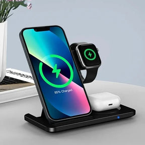 3 em 1 carregador sem fio suporte almofada para iphone 15 14 13 12 x max dobrável estação de carregamento rápido doca para iwatch 8 7 se airpods pro - Tudo Tem