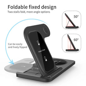 3 em 1 carregador sem fio suporte almofada para iphone 15 14 13 12 x max dobrável estação de carregamento rápido doca para iwatch 8 7 se airpods pro - Tudo Tem