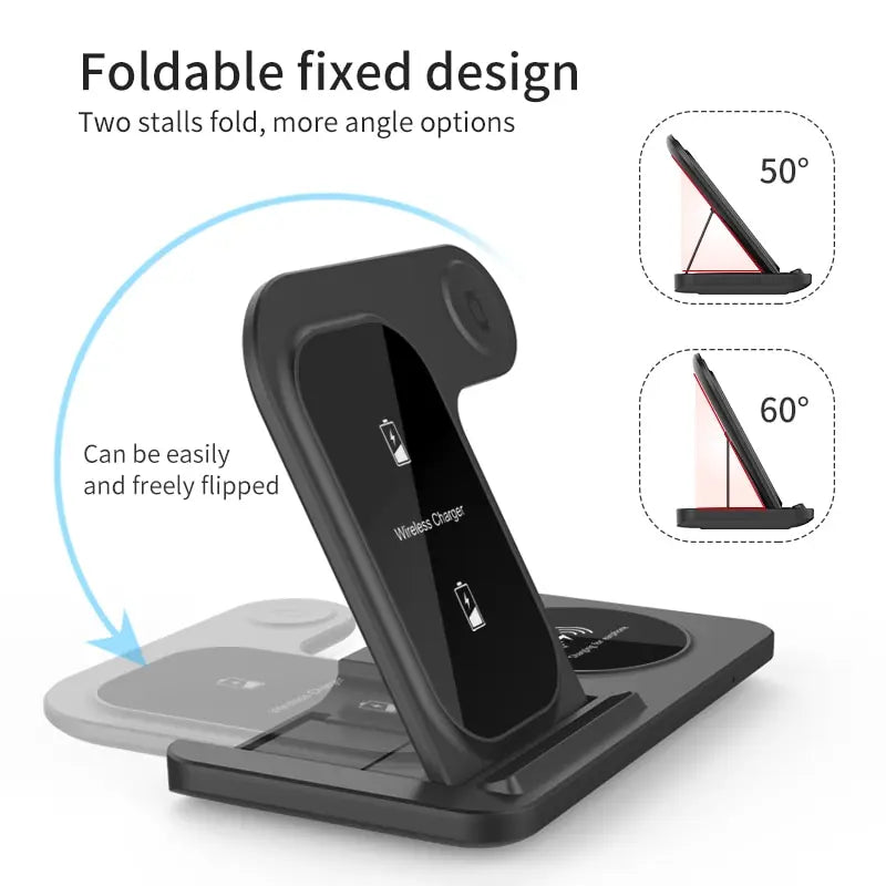 3 em 1 carregador sem fio suporte almofada para iphone 15 14 13 12 x max dobrável estação de carregamento rápido doca para iwatch 8 7 se airpods pro - Tudo Tem