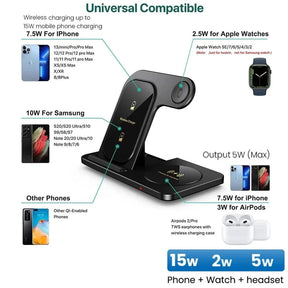 3 em 1 carregador sem fio suporte almofada para iphone 15 14 13 12 x max dobrável estação de carregamento rápido doca para iwatch 8 7 se airpods pro - Tudo Tem