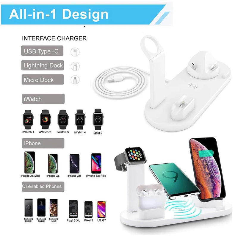 30w 7 em 1 carregador sem fio suporte almofada para iphone 14 13 12 11 xr apple watch airpods pro iwatch 8 7 6 estação doca de carregamento rápido - Tudo Tem