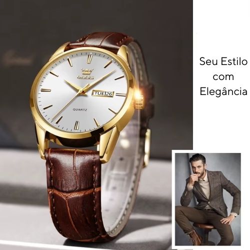 Relógio Casual Masculino OLEVS - Couro