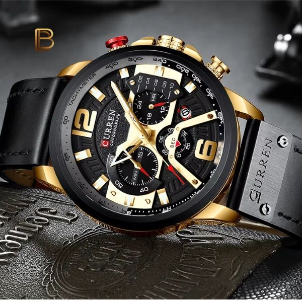Relógio Masculino Curren Casual - Cronógrafo, Calendário Completo, Couro