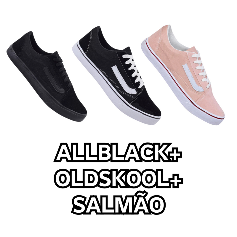 Kit Tênis VANS Skate Old Skool Black White e Rosa  - Unissex - Sola Reta - Confortável