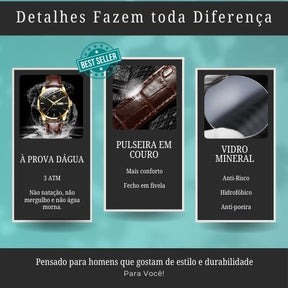 Relógio Casual Masculino OLEVS - Couro